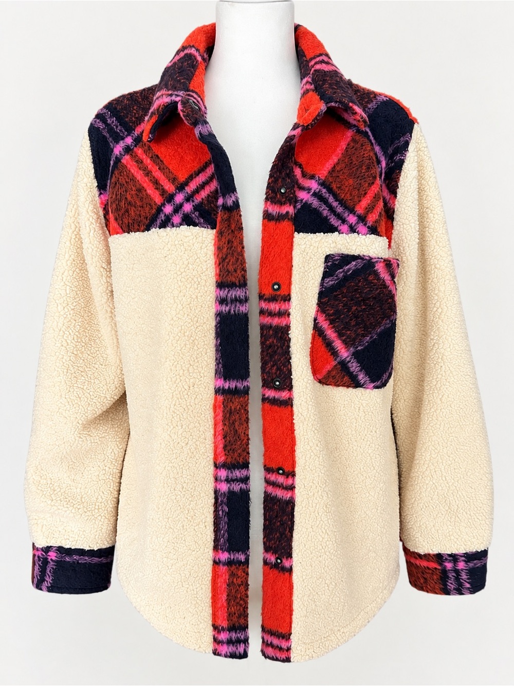 Stoosh Premium Plaid Sherpa Teddy Shacket Jacket